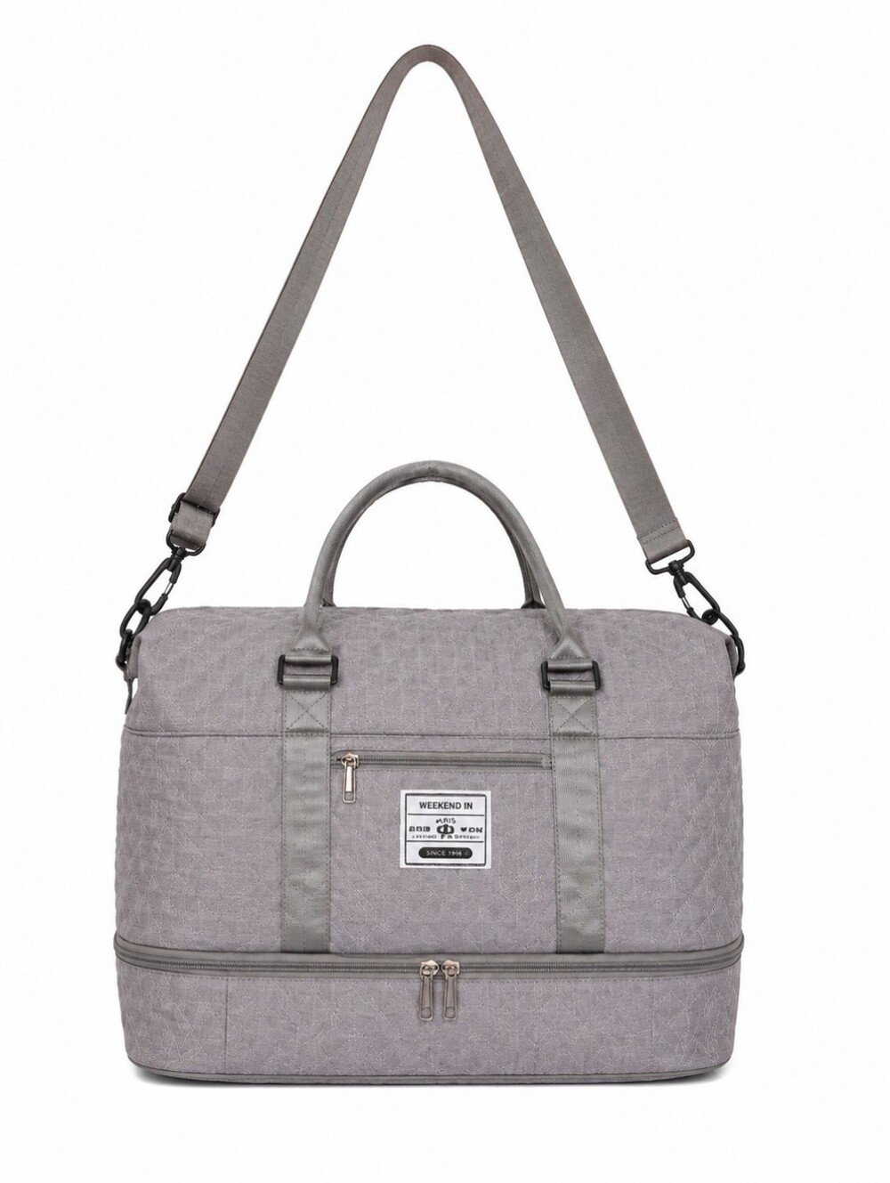 Large Quilted Weekender Bag Gray Travel Duffel Carry On Overnight Tote